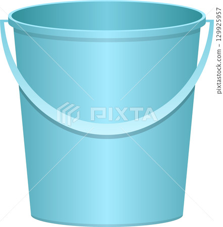 A light blue bucket with a handle is centered on a black backdrop, cartoon style rendering. 129925957