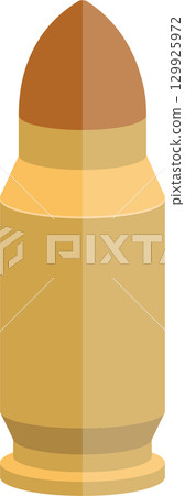 A stylized cartoon depiction of a bullet, commonly used in firearms, against a white background. 129925972