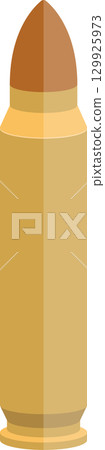 Golden cartridge graphic. A bullet is shown on a dark background, simple vector illustration. 129925973