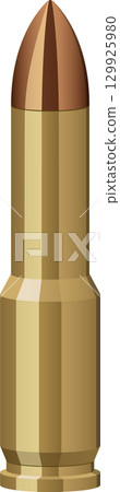 Gold bullet for a pistol, isolated on black, with a brown tip and a metallic sheen. Gold bullet for a pistol, isolated on black, with a brown tip and a metallic sheen. 129925980