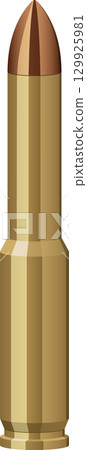 Illustration of a bullet, featuring a metallic gold casing and brown rounded projectile tip. 129925981