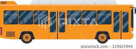 Side profile of a vibrant yellow bus showcasing its design elements and public transportation role. 129925994