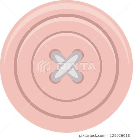 A simple, round, light pink button with four holes stitched with a light gray thread. A simple, round, light pink button with four holes stitched with a light gray thread. 129926018