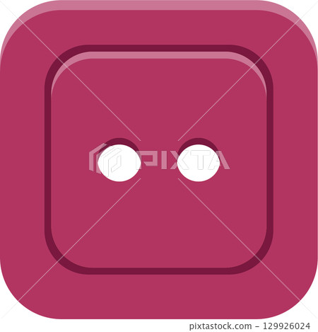 Illustration of a two-hole purple button. A simple, flat design with rounded edges and a cast shadow. 129926024