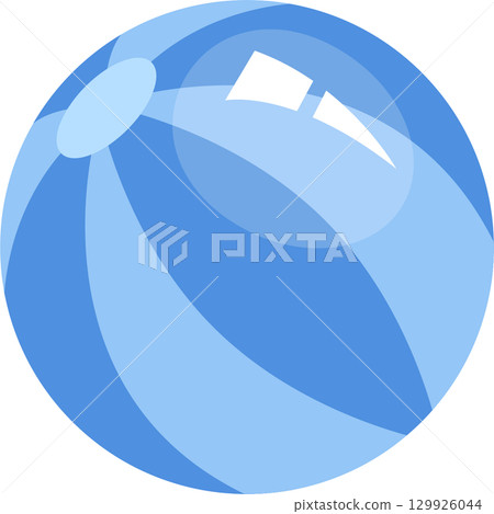A bright blue inflatable ball with white markings floats against a dark background. Summer fun. A bright blue inflatable ball with white markings floats against a dark background. Summer fun. 129926044