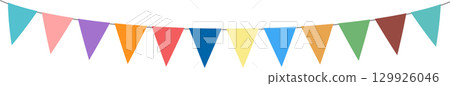 Festive bunting: a string of colorful triangular flags creating a celebratory atmosphere. 129926046