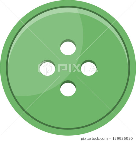 A light green, round button with three holes, two white and one black, set against black background. 129926050
