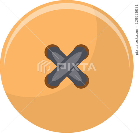 A tan, glossy button with a dark gray 'X' shape where thread would go through the button. 129926051
