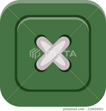 A green square button with a stitched x design, commonly used for clothing and accessories. 129926052