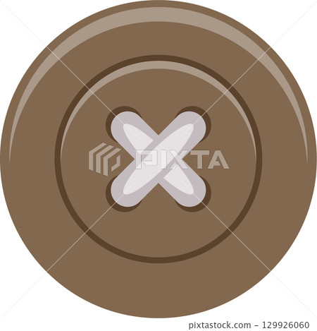 A taupe button with an off-white, crossed thread detail sits on a solid black background. A taupe button with an off-white, crossed thread detail sits on a solid black background. 129926060