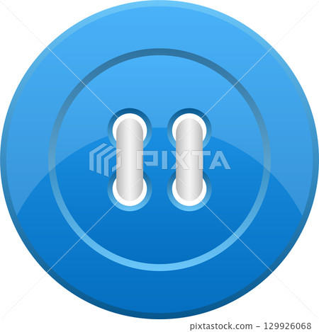 A vibrant, shiny blue button with two holes, ready to fasten clothing or embellish crafts. 129926068