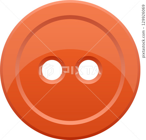 A single orange sewing button with two holes and a shiny surface stands against a black background. A single orange sewing button with two holes and a shiny surface stands against a black background. 129926069