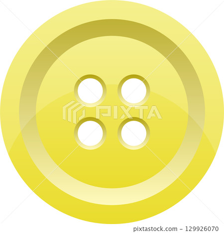 A simplistic, glossy yellow sewing button with four holes, ideal for crafts and clothing. A simplistic, glossy yellow sewing button with four holes, ideal for crafts and clothing. 129926070