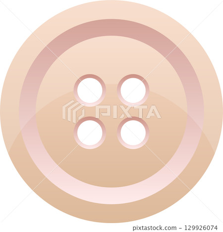 Simple beige sewing button with four holes, commonly used in clothing and craft projects. 129926074