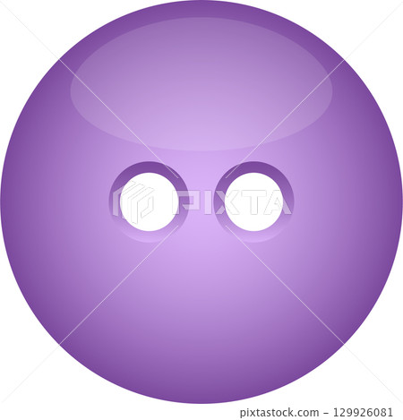 A glossy, purple sewing button with two holes. Its round shape makes it good for decorations. 129926081