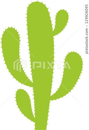 A light green Saguaro cactus with spikes in a cartoon style against a black background. A light green Saguaro cactus with spikes in a cartoon style against a black background. 129926095
