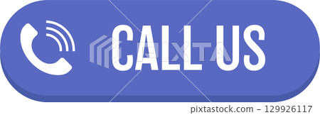 Purple button that says call us along with a icon of a telephone showing sound waves. Purple button that says call us along with a icon of a telephone showing sound waves. 129926117