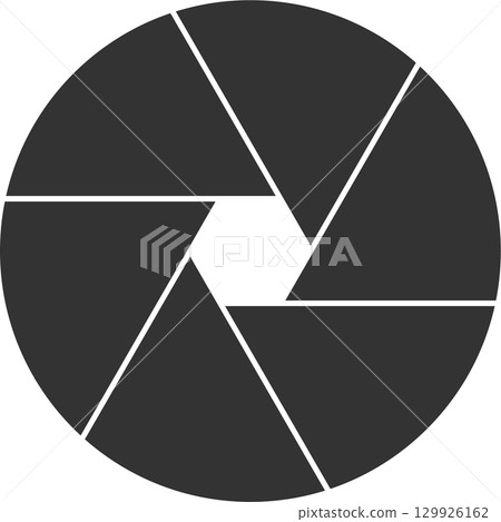 A graphic illustration of an iris diaphragm, often used in camera lenses, in dark gray color. A graphic illustration of an iris diaphragm, often used in camera lenses, in dark gray color. 129926162