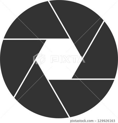 Aperture: Concentric shape, composed of six dark gray triangles around a hexagonal black void. Aperture: Concentric shape, composed of six dark gray triangles around a hexagonal black void. 129926163