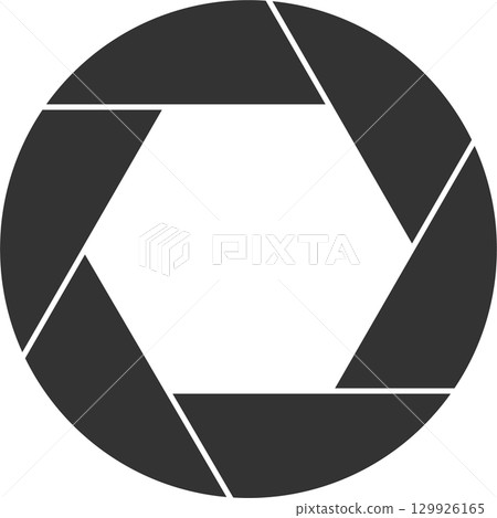 Abstract camera shutter. Geometric dark shape in gray and black. Photographic design element. 129926165