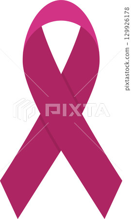 A magenta awareness ribbon emblem against a dark background symbolizes support and solidarity. 129926178