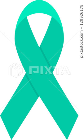 Teal ribbon symbol against a solid black background, representing a cause or awareness movement. 129926179