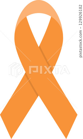 Orange ribbon emblem on a black background. Represents hope, awareness, and solidarity for a cause. Orange ribbon emblem on a black background. Represents hope, awareness, and solidarity for a cause. 129926182