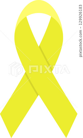 A stylized yellow ribbon emblem set against a stark black backdrop, symbolizing various causes. A stylized yellow ribbon emblem set against a stark black backdrop, symbolizing various causes. 129926183