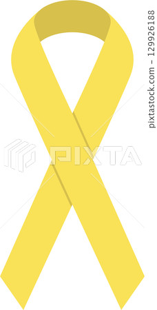 A single, yellow ribbon, signifying solidarity, awareness, and hope, against a black background. 129926188