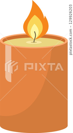 A cozy candle with a warm glow, set against a black background, perfect for relaxation. 129926203