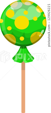 Whimsical lollipop with a vibrant green, yellow, and brown design isolated on a black backdrop. Whimsical lollipop with a vibrant green, yellow, and brown design isolated on a black backdrop. 129926221