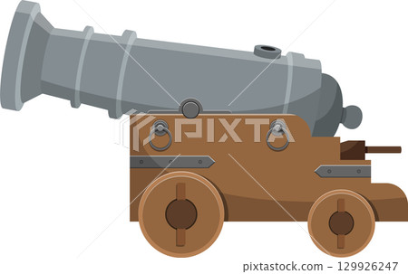 Illustration of a vintage cannon, typically used for naval warfare or historical reenactments. 129926247