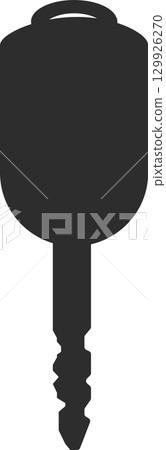 Silhouette of a simple metal key with a looped head and jagged blade, a symbol of access. 129926270