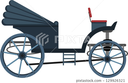 Vintage carriage with intricate wheel details, showcasing transportation from a bygone era. 129926321
