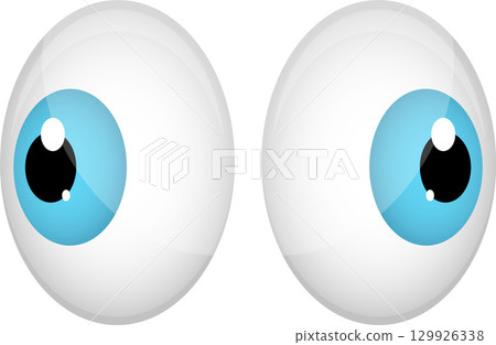 Cartoon eyes staring slightly right with light blue irises and white sclera. A vector image. 129926338