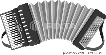 Accordion instrument with bellows and keys, typically used for folk music performances. Accordion instrument with bellows and keys, typically used for folk music performances. 129926353