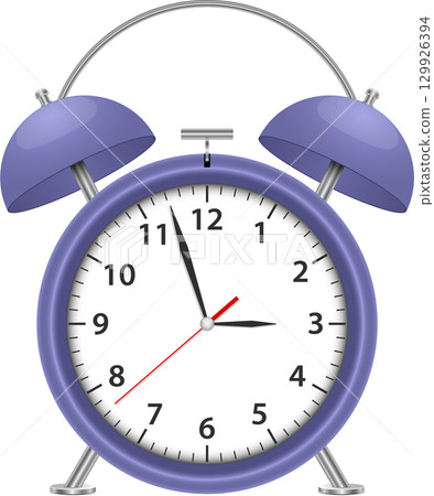 A charming, classic alarm clock in a soft purple hue, marking time with its traditional design. A charming, classic alarm clock in a soft purple hue, marking time with its traditional design. 129926394