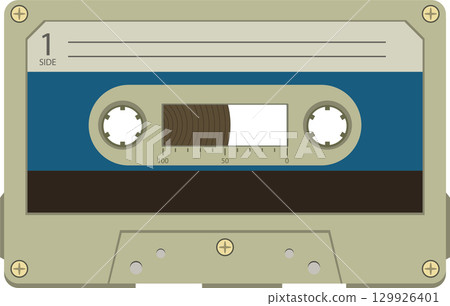 Vintage audio cassette tape with side one label, showcasing analog recording technology. 129926401