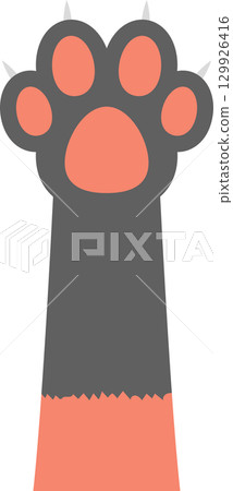 Stylized animal paw with extended claws, rendered in gray and coral, isolated on black background. Stylized animal paw with extended claws, rendered in gray and coral, isolated on black background. 129926416