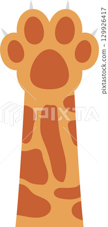 Cartoon illustration of an orange patterned animal paw with claws against a black background. Cartoon illustration of an orange patterned animal paw with claws against a black background. 129926417