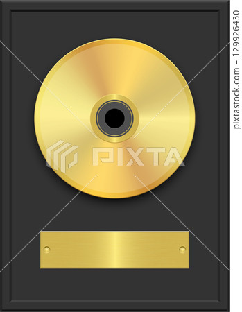 Gold record award on black background, with a gold plaque. Certificate of recognition. 129926430
