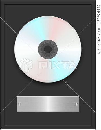 Framed holographic compact disc with metal plaque, showcasing achievement and artistry. 129926432