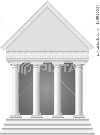 Majestic white building facade with symmetrical columns and a triangular pediment design. 129926585