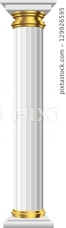 An ornate fluted column with gold decorative elements on a stark black background. Classic design. An ornate fluted column with gold decorative elements on a stark black background. Classic design. 129926595