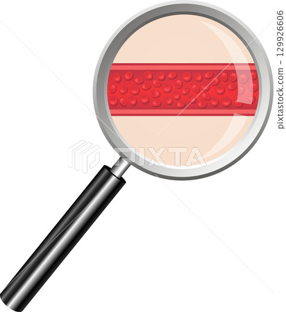 Blood cells under a magnifying glass, examining the microscopic elements of the human body. 129926606