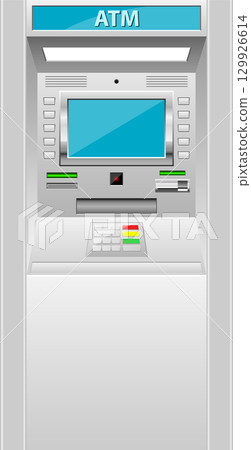 Illustration of an Automated Teller Machine, commonly used for banking and cash withdrawals. 129926614