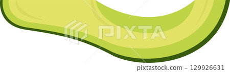 Avocado slice graphic illustration features hues of green, yellow and a smooth, rounded shape. 129926631