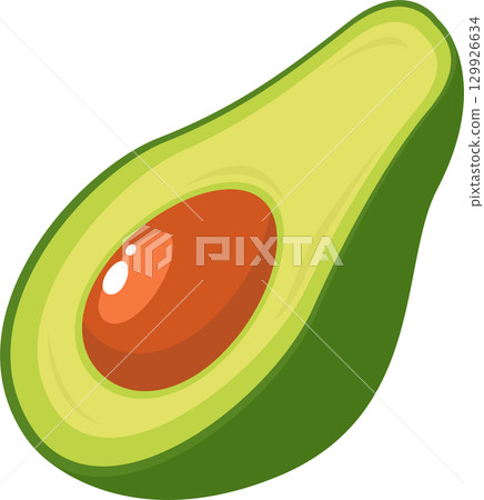 A vibrant green halved avocado with a large pit, showcasing a healthy and delicious fruit. A vibrant green halved avocado with a large pit, showcasing a healthy and delicious fruit. 129926634