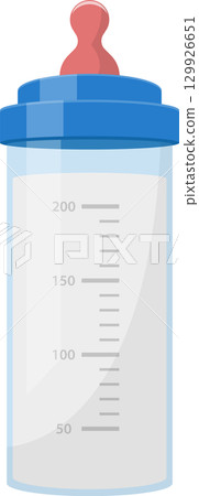 Baby Bottle with Milk: An essential infant feeding supply, featuring volume measurements. 129926651