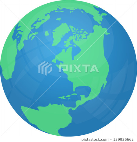 A stylized world globe illustration featuring North and Central America, showcasing continents & oceans. A stylized world globe illustration featuring North and Central America, showcasing continents & oceans. 129926662
